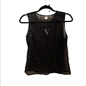 Victoria Secret Dark Gray Mesh Rhinestone V logo tank top lingerie 
Women Medium